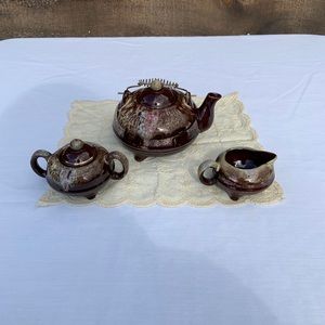 BOHO Brown Glazed Wire Handled Teapot Set